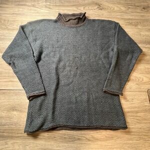 Pazzo Sweater Mens Large Gray Ramie Cotton Mock Neck Textured Knit Vintage 90s